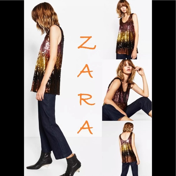 NEW ZARA PINK & GOLD SEQUIN SLEEVELESS TOP- SMALL - Picture 9 of 11